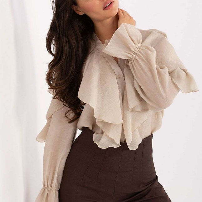 Women's Lyocell Blend Jabot Long Sleeve Shirt – Très Elite