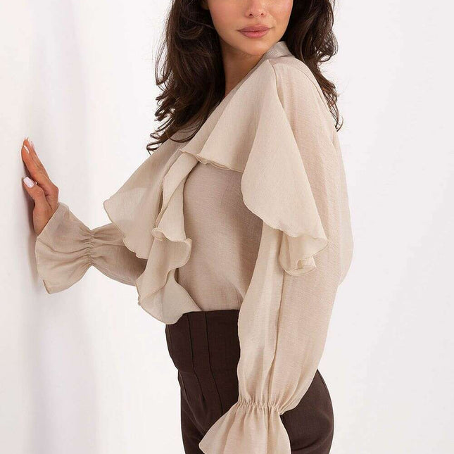 Women's Lyocell Blend Jabot Long Sleeve Shirt – Très Elite