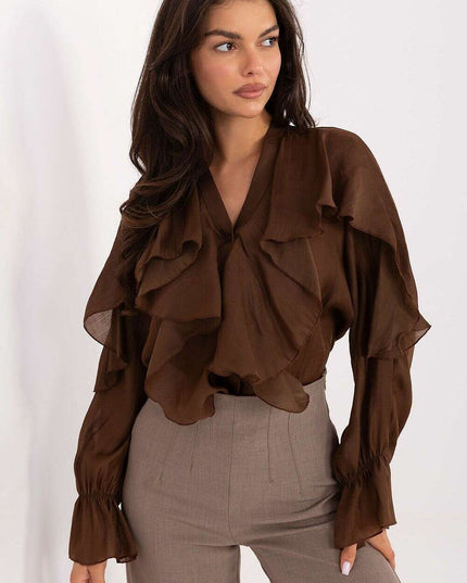 Women's Lyocell Blend Ruffle Long Sleeve Shirt with Jabot – Très Elite