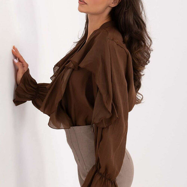 Women's Lyocell Blend Ruffle Long Sleeve Shirt with Jabot – Très Elite