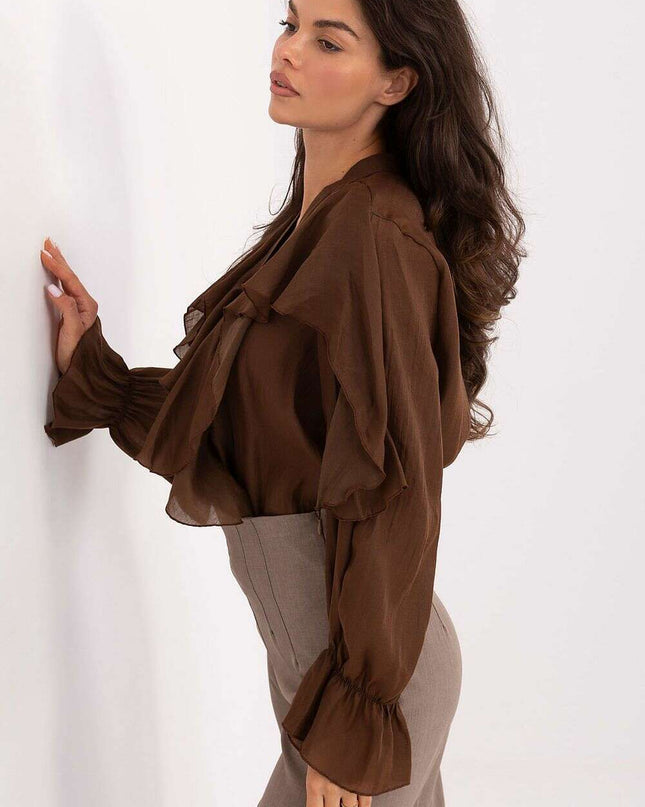 Women's Lyocell Blend Ruffle Long Sleeve Shirt with Jabot – Très Elite