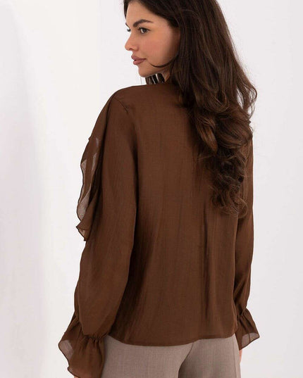 Women's Lyocell Blend Ruffle Long Sleeve Shirt with Jabot – Très Elite