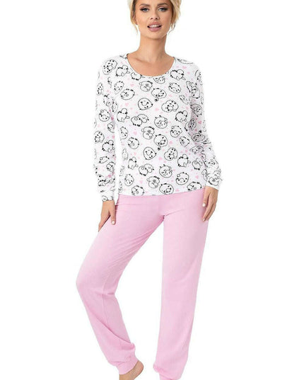 Women’s Pink Cotton Pajama Set with Sheep Pattern – Cozy Polish-Made