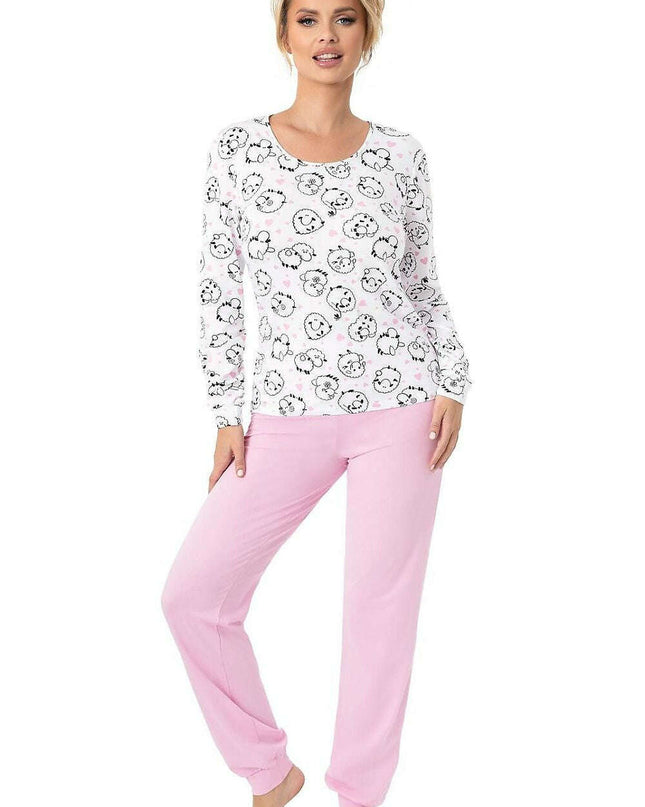 Women’s Pink Cotton Pajama Set with Sheep Pattern – Cozy Polish-Made