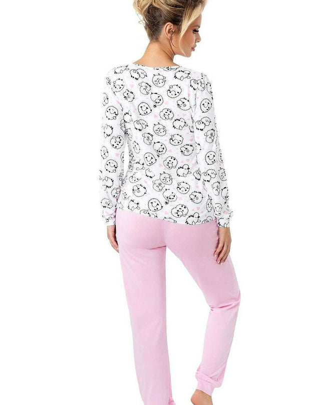 Women’s Pink Cotton Pajama Set with Sheep Pattern – Cozy Polish-Made