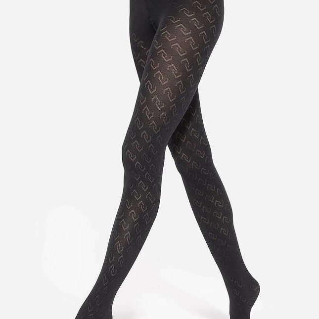Loretta Geometric Pattern Black Tights – Matte Finish, 50 DEN