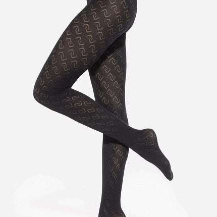 Loretta Geometric Pattern Black Tights – Matte Finish, 50 DEN