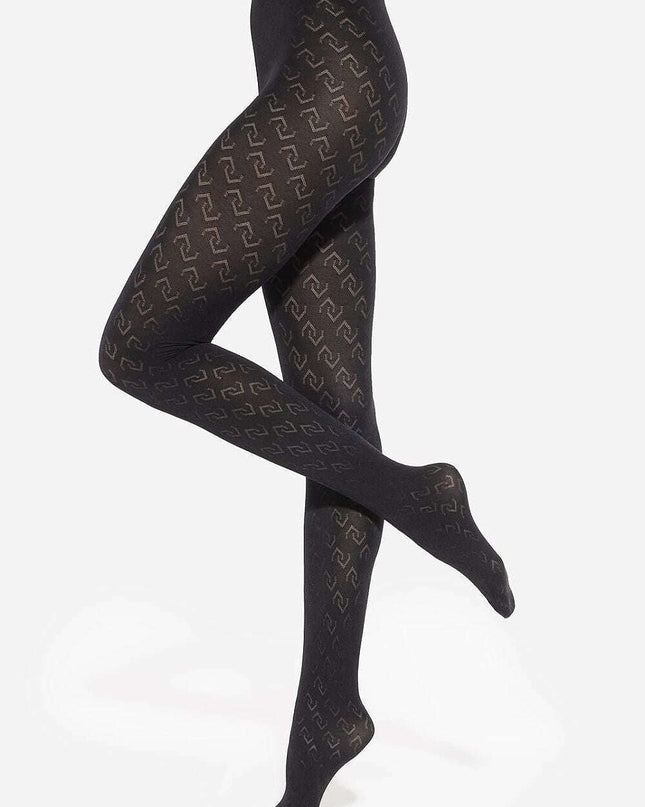 Loretta Geometric Pattern Black Tights – Matte Finish, 50 DEN