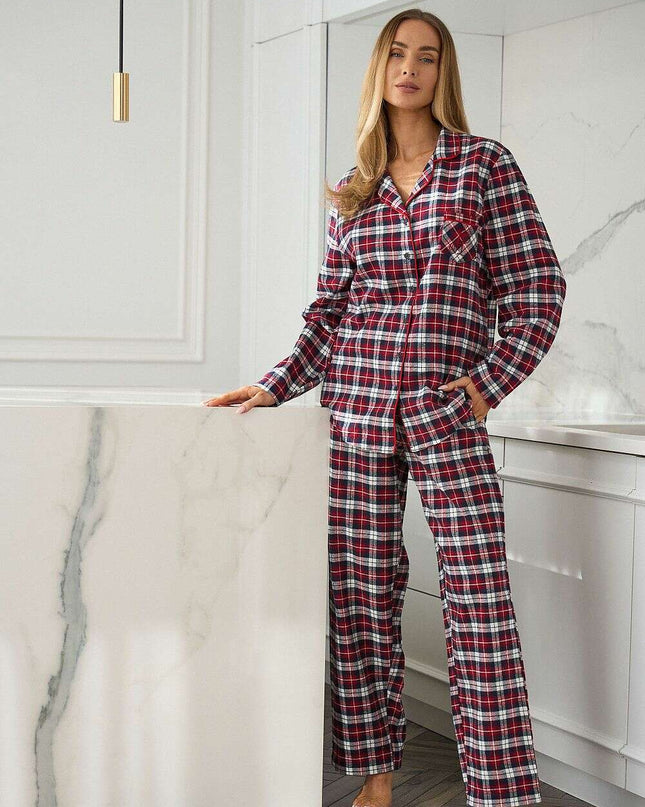 Women’s Cotton Pajama Set with Embroidery Piping & Chest Pocket
