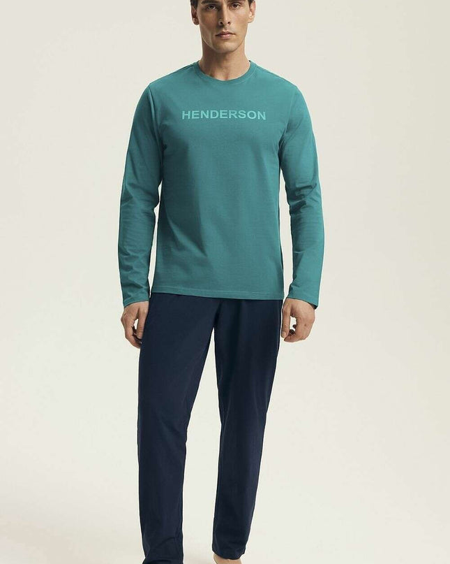 Men's Cotton Pajama Set – Loose Fit, Long Sleeve Top & Elastic Waist Pants