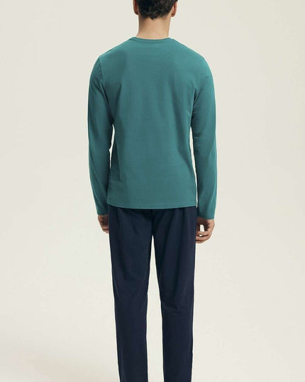 Men's Cotton Pajama Set – Loose Fit, Long Sleeve Top & Elastic Waist Pants