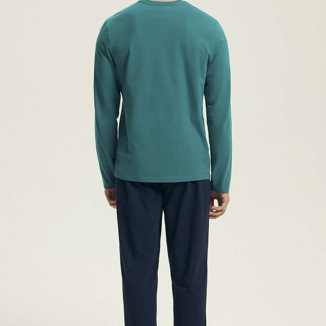 Men's Cotton Pajama Set – Loose Fit, Long Sleeve Top & Elastic Waist Pants