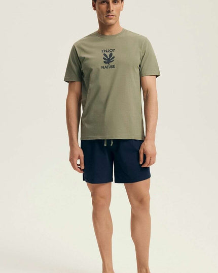 Women's Loose Fit Cotton Pajama Set – Printed Tee & Drawstring Shorts