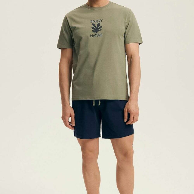 Women's Loose Fit Cotton Pajama Set – Printed Tee & Drawstring Shorts