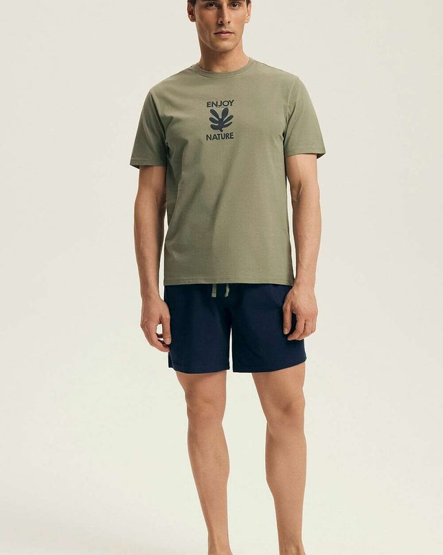 Women's Loose Fit Cotton Pajama Set – Printed Tee & Drawstring Shorts