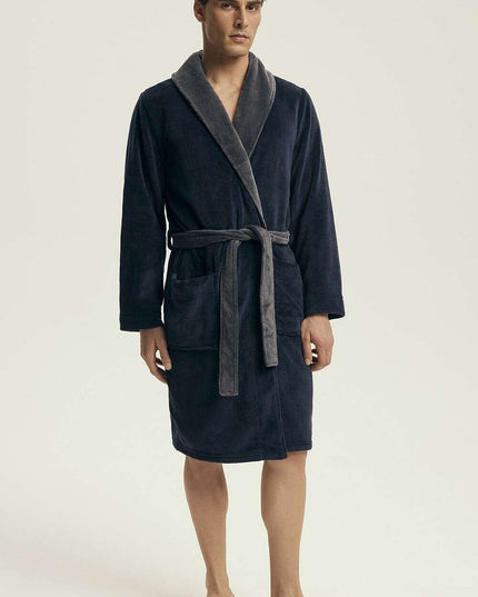 Men’s Knee-Length Bathrobe with Pockets – Model 219797