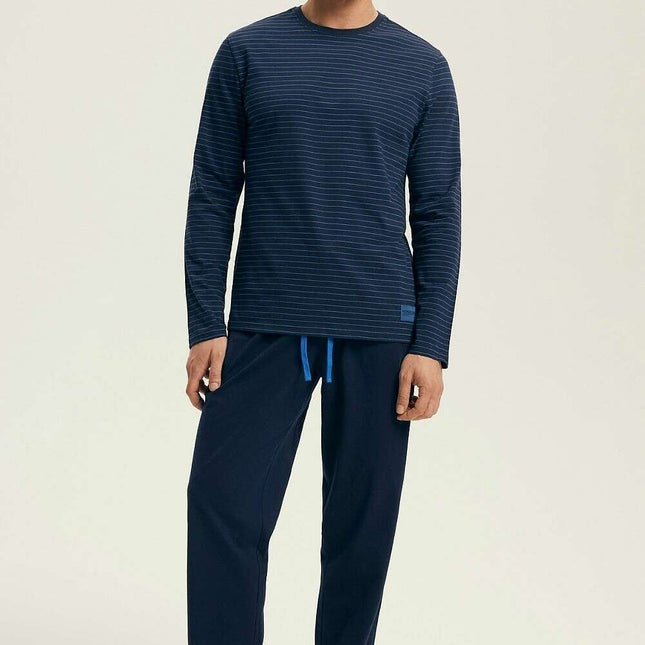 Men’s Striped Cotton Pajama Set – Long Sleeve Shirt & Drawstring Pants
