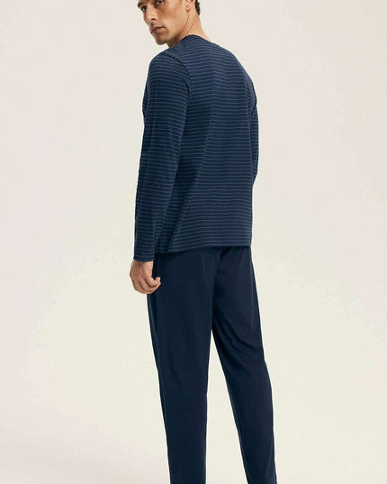 Men’s Striped Cotton Pajama Set – Long Sleeve Shirt & Drawstring Pants