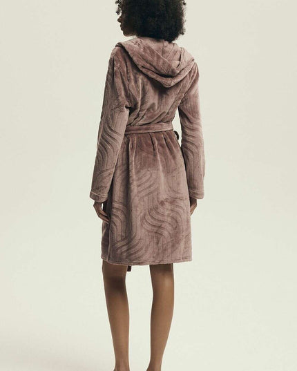 Women’s Hooded Bathrobe with Embossed Pattern & Pockets