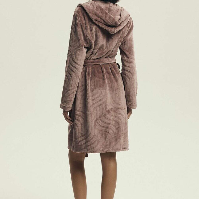 Women’s Hooded Bathrobe with Embossed Pattern & Pockets