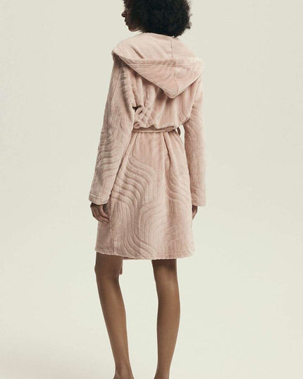 Women’s Hooded Bathrobe with Embossed Pattern & Pockets