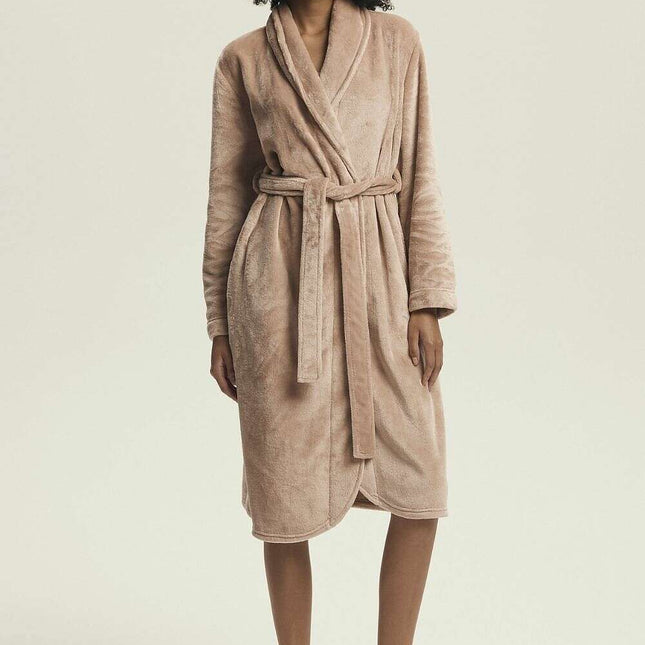 Elegant Ladies Shiny Knit Bathrobe with Pockets & Waist Tie