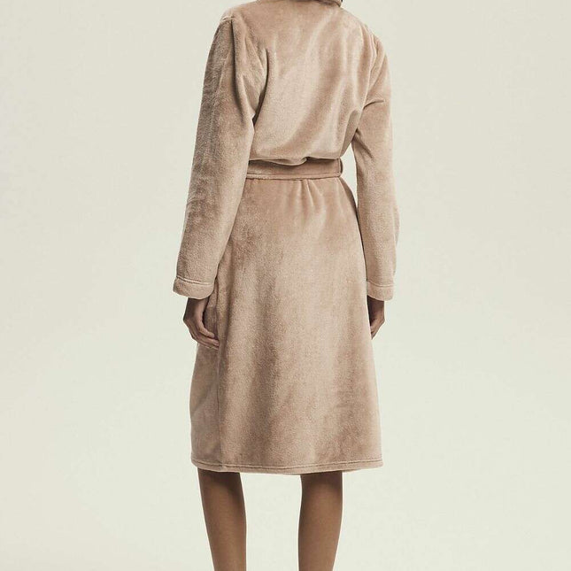 Elegant Ladies Shiny Knit Bathrobe with Pockets & Waist Tie