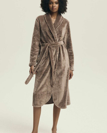 Elegant Ladies Shiny Knit Bathrobe with Pockets & Waist Tie