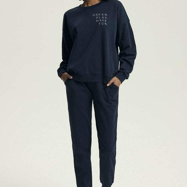 Women's Cotton Pajama Set – Loose Fit, Slogan Top & Pocket Pants