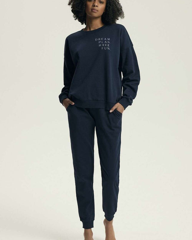 Women's Cotton Pajama Set – Loose Fit, Slogan Top & Pocket Pants