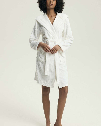 Women’s Hooded Bathrobe with Pockets – Embossed Luxe Comfort