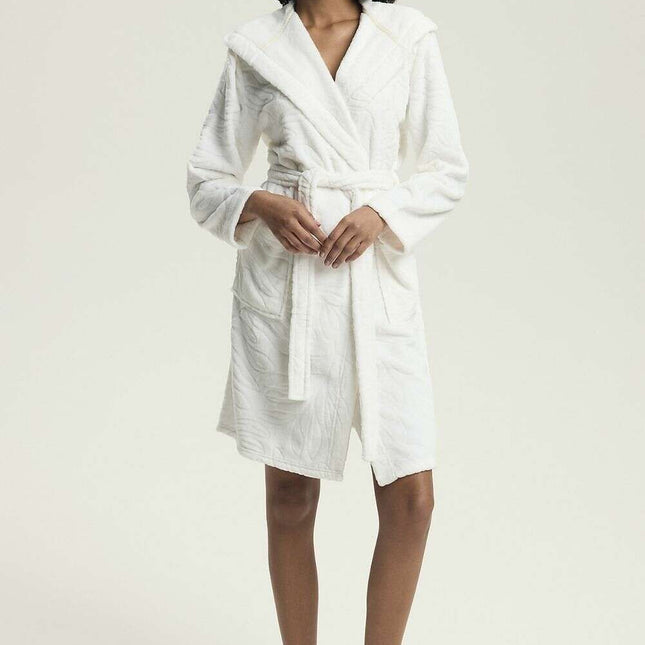 Women’s Hooded Bathrobe with Pockets – Embossed Luxe Comfort
