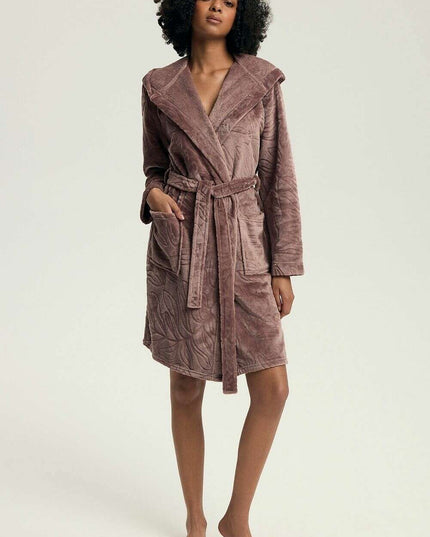 Women’s Hooded Bathrobe with Pockets – Embossed Luxe Comfort