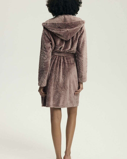Women’s Hooded Bathrobe with Pockets – Embossed Luxe Comfort