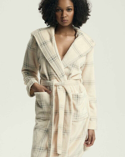 Women's Hooded Bathrobe with Pockets – Knee-Length, Feminine Print