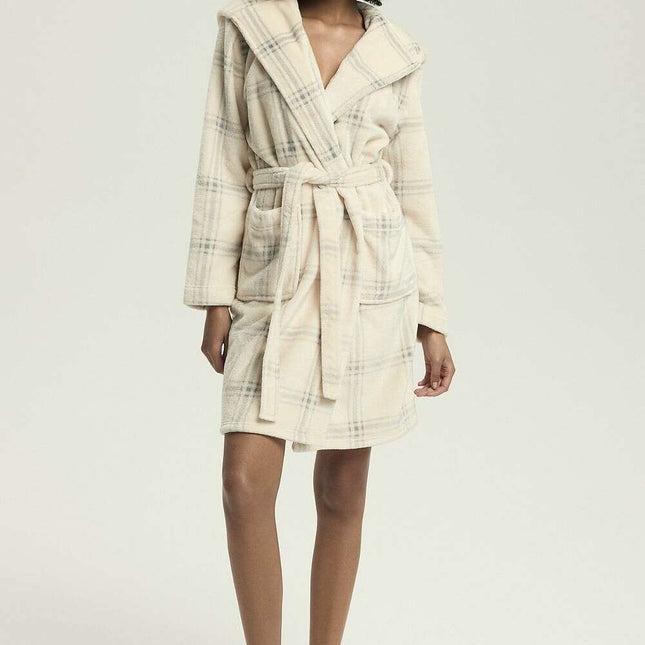 Women's Hooded Bathrobe with Pockets – Knee-Length, Feminine Print