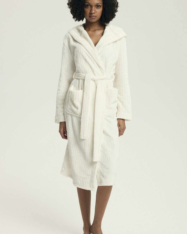 Women’s Hooded Quilted Bathrobe – Plush Pockets & Adjustable Tie