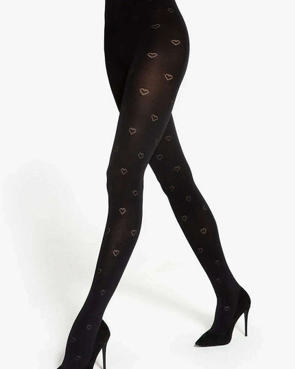 Charming Heart Pattern Tights – Matte Finish & Seamless Fit