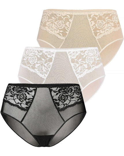 High Waisted Black Mesh Panties 3-Pack – Vida Lace Trim Underwear