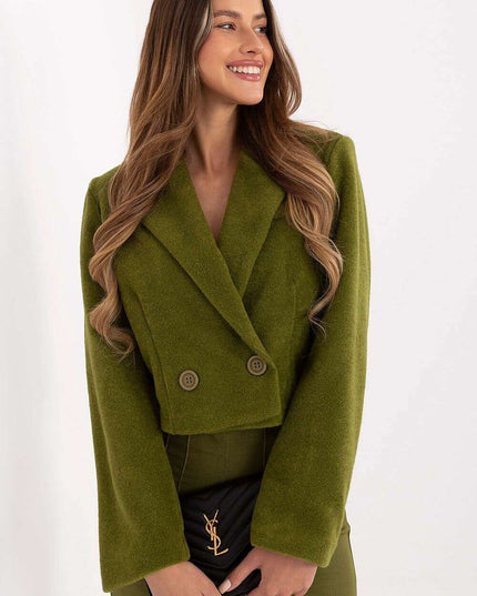 Elegant Short Women’s Coat – Classic Collar & Double-Breasted Style