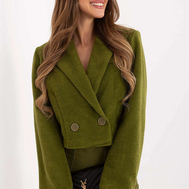 Elegant Short Women’s Coat – Classic Collar & Double-Breasted Style