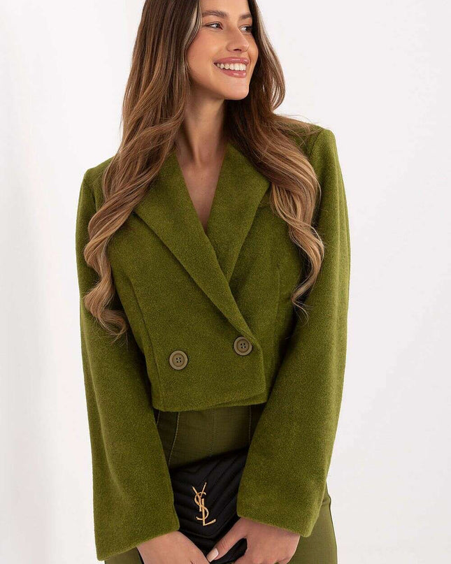 Elegant Short Women’s Coat – Classic Collar & Double-Breasted Style