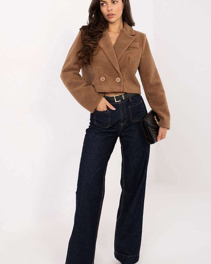 Elegant Short Women’s Coat – Classic Collar & Double-Breasted Style