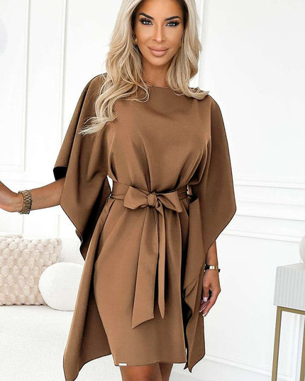 Olive Green Butterfly Dress with Belt by Numoco