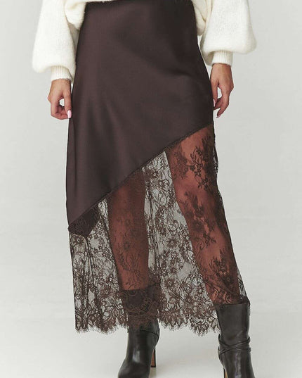 Asymmetrical Lace Insert Skirt – Modern Italian Elegance