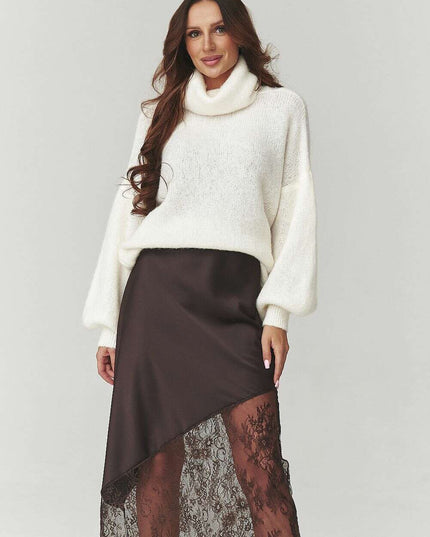 Asymmetrical Lace Insert Skirt – Modern Italian Elegance