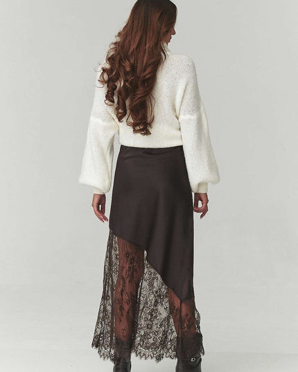 Asymmetrical Lace Insert Skirt – Modern Italian Elegance
