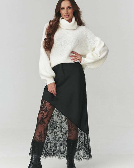 Asymmetrical Lace Insert Skirt – Modern Italian Elegance