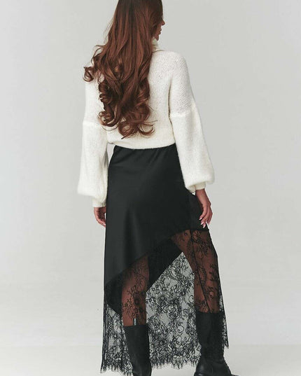 Asymmetrical Lace Insert Skirt – Modern Italian Elegance