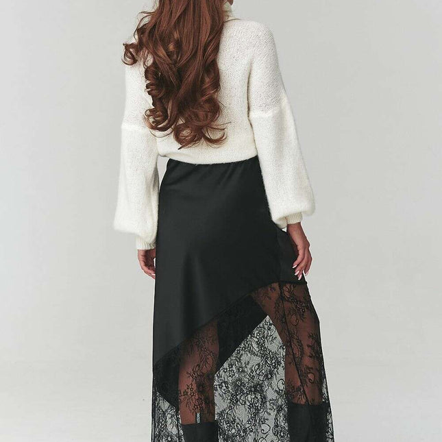 Asymmetrical Lace Insert Skirt – Modern Italian Elegance